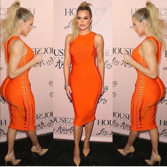 house of cb orange bandage dress